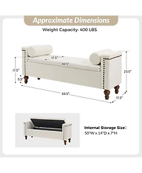 Flavia Storage Waterproof Button-Tufted Bench with Two Circular Pillows