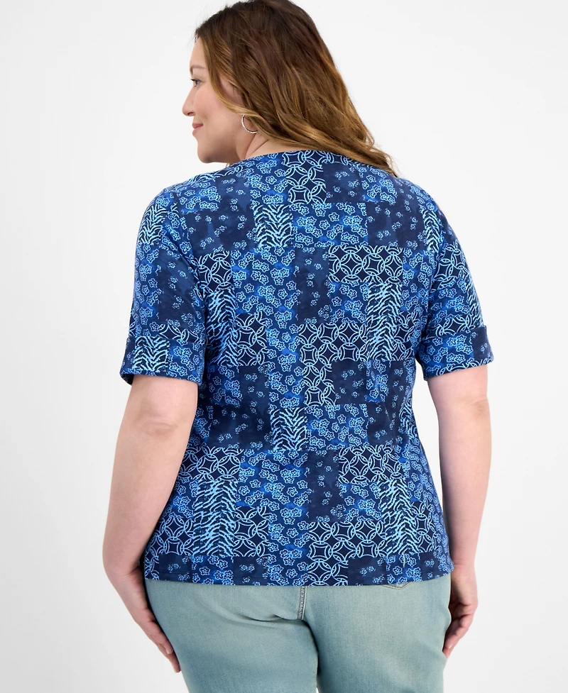 Style & Co Plus Size Printed Elbow-Sleeve Knit Top, Exclusively at Macy's