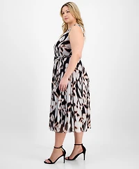Sandra Darren Plus Belted Printed Sleeveless Midi Dress