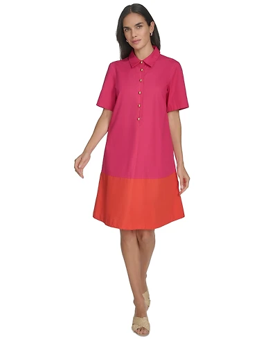 Jessica Howard Petite Cotton Colorblocked Shift Shirtdress