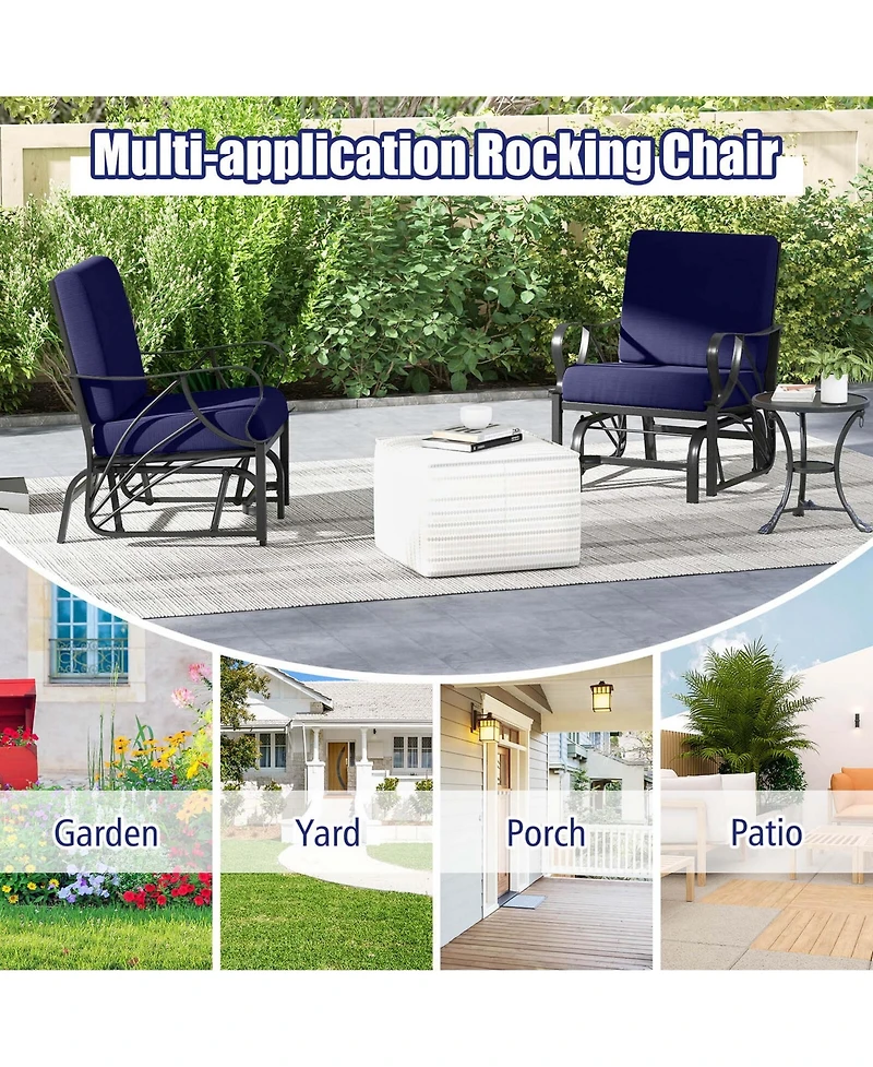 Patio Rocking Chair with Cushion Heavy-Duty Metal Frame Smooth Glider Outdoor