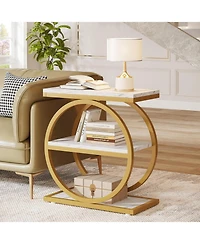 Tribesigns End Table, Narrow End Table with 3 Storage Shelves, Wood Side Table with Black Metal Frames, Industrial Small Sofa Side Table for Living Ro