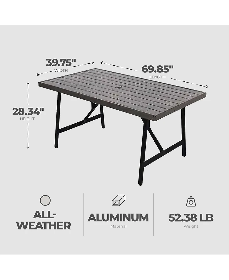 Four Seasons Courtyard Norwalk Slat Top Aluminum All Weather Patio Dining Table