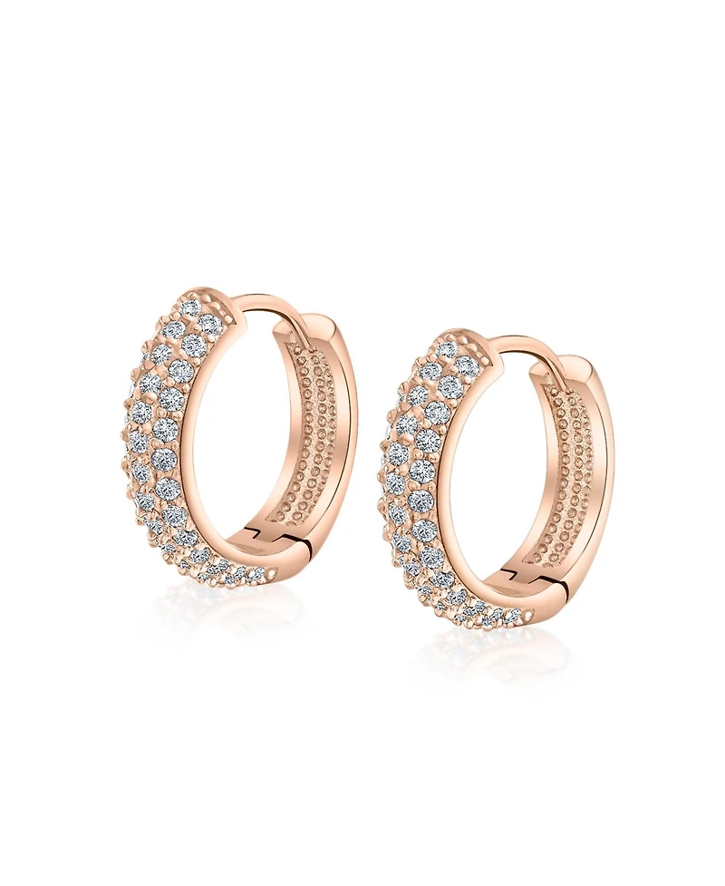 Bling Jewelry Fashion 3 Row Cz Hoop Earrings Black Rose Clear Pave Silver Plated Medium