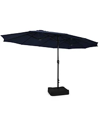 Gymax 15FT Double-Sided Twin Umbrella Sun Shade Outdoor Crank Market Base Patio