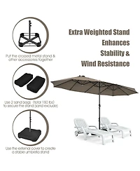 Gymax 15 ft Double-Sided Patio Umbrella Market Twin w/ Enhanced Base