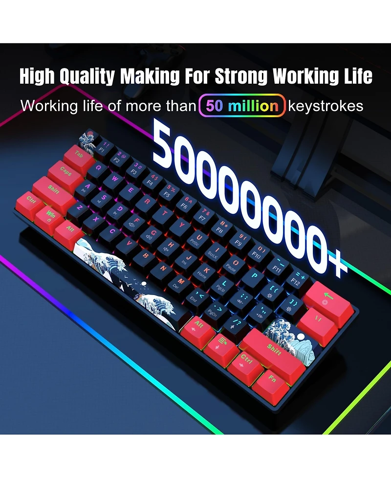 60% Mechanical Gaming Keyboard,61 Keys with Linear Blue Switches,Wired Mechanical Keyboard with Led Backlit,Compact Ergonomic Keyboard (Red)