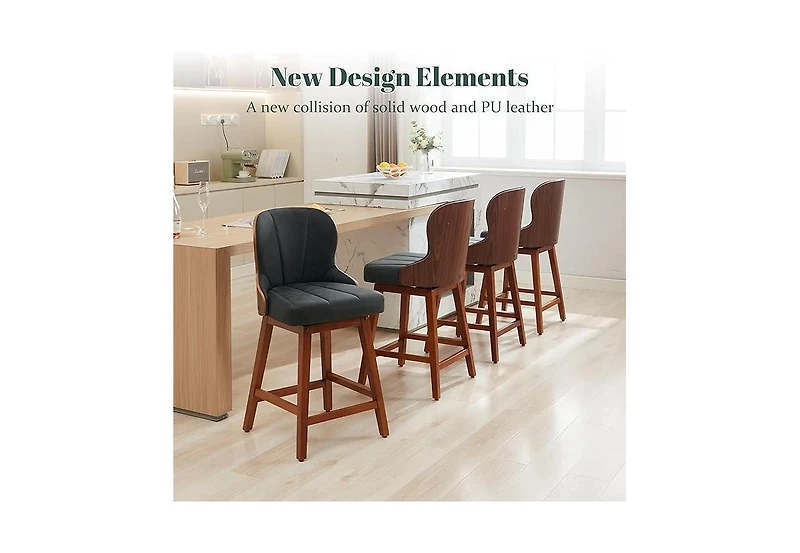 Dyhome 26 Inch Counter Height Bar Stools Set of 2, Swivel Pu Leather Bar Stools with Wood Backs, Bar Height Stools for Kitchen Island, Dining Room