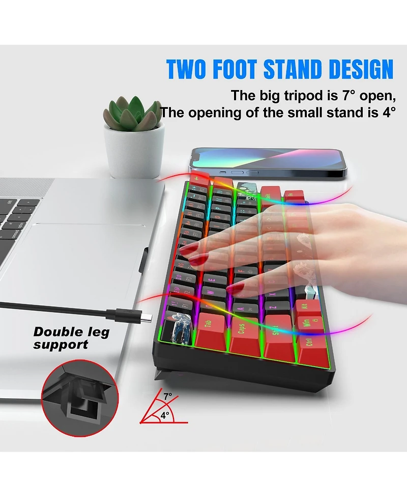 60% Mechanical Gaming Keyboard,61 Keys with Linear Blue Switches,Wired Mechanical Keyboard with Led Backlit,Compact Ergonomic Keyboard (Red)