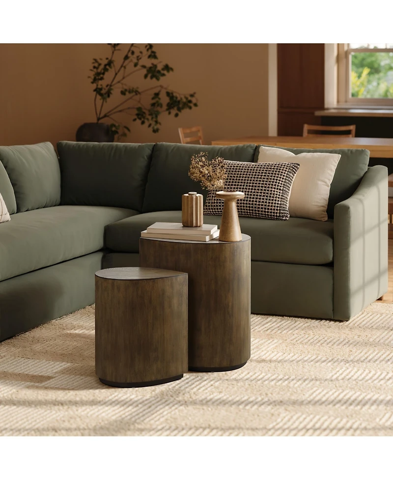 LuxenHome 2-Piece Teardrop Drum Wood Side Tables Set in Walnut Finish