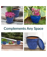 Chalet Uv- and Frost-Resistant Ceramic Planters with Drainage Holes Saucers
