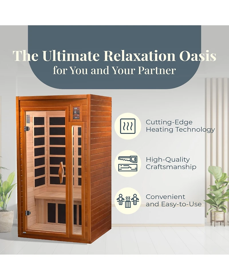 Dynamic Saunas Barcelona 1 to 2 Person Hemlock Wood Infrared Sauna For Home