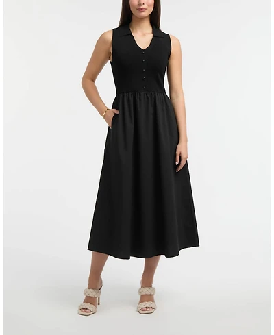 Ellen Tracy Women's Sleeveless Polo Collar Twofer Dress