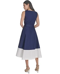 Jessica Howard Women's Cotton Color-Blocked Tie-Waist Midi Dress