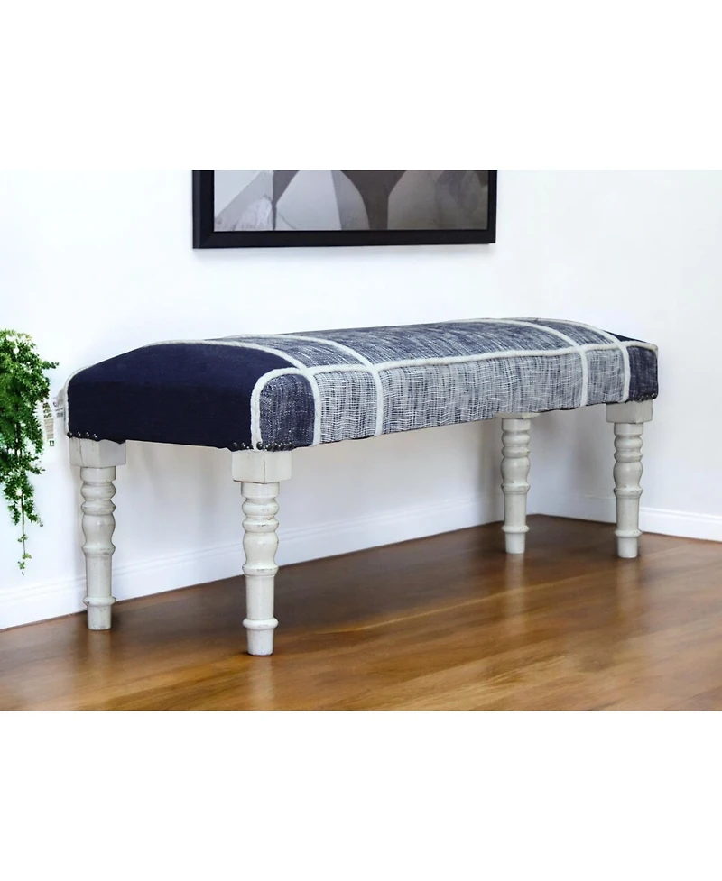 Upholstered Bench with Textural Legs for Bedroom Entryway or Living Room