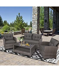 Gymax 8PCS Rattan Patio Conversation Set Cushioned Outdoor Furniture Set