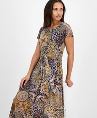 Robbie Bee Petite Printed Tie-Waist Midi Dress