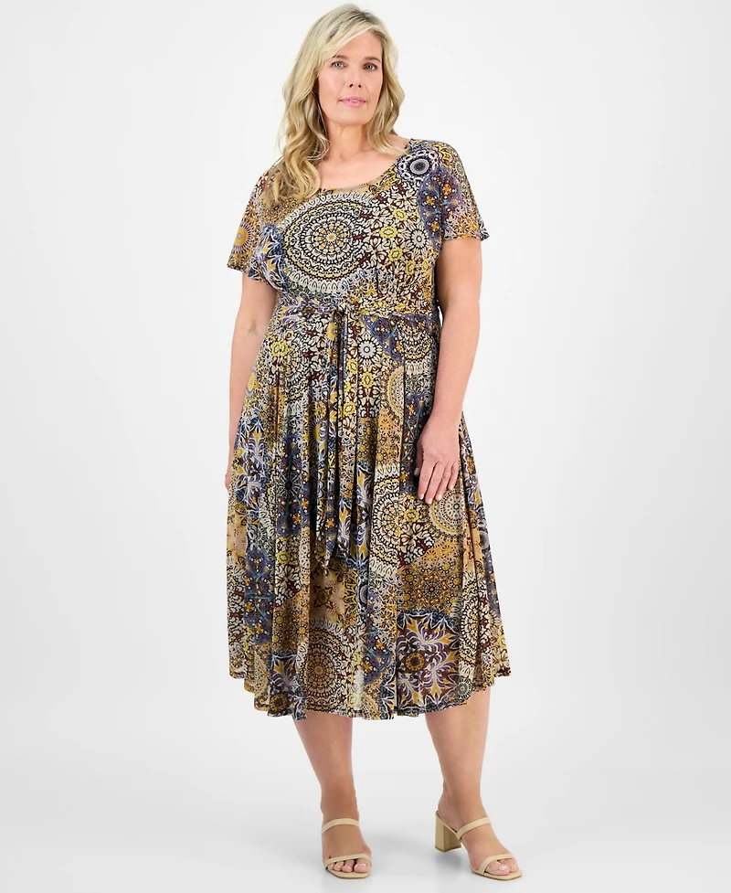 Robbie Bee Plus Printed Tie-Waist Midi Dress