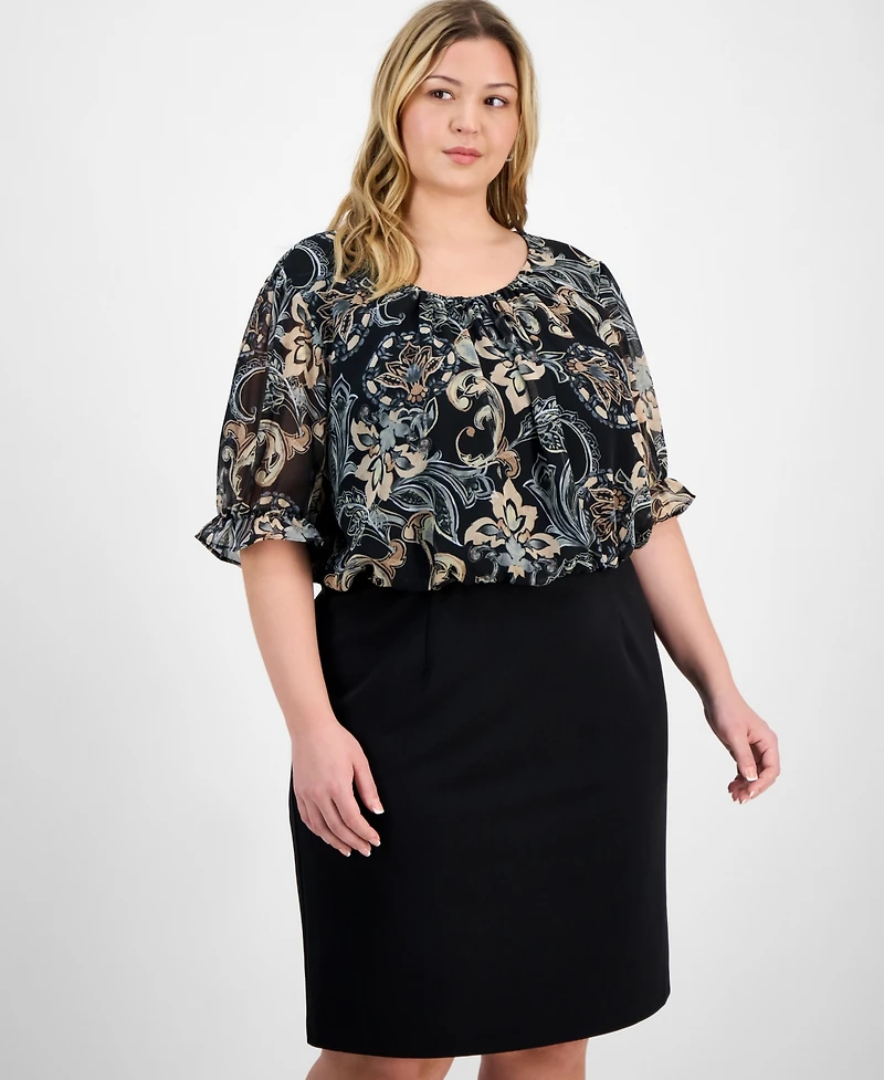 Connected Plus Printed Bodice Sheath Dress