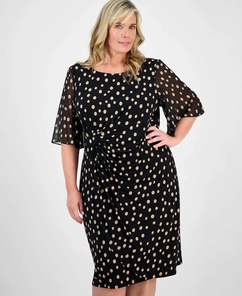 Connected Plus Printed Side-Shirred Butterfly-Sleeve Dress