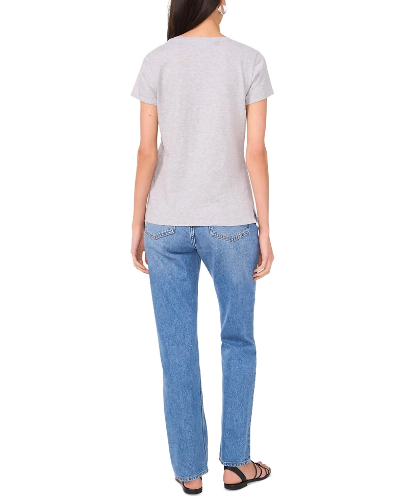 Vince Camuto Women's Cotton Solid-Color V-Neck Pocket T-Shirt