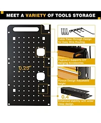 Hausource 4-Tier Power Tool Organizer Wall Mount Tool Storage Workbench W/8 Drill Holder Utility Shelving,Yellow