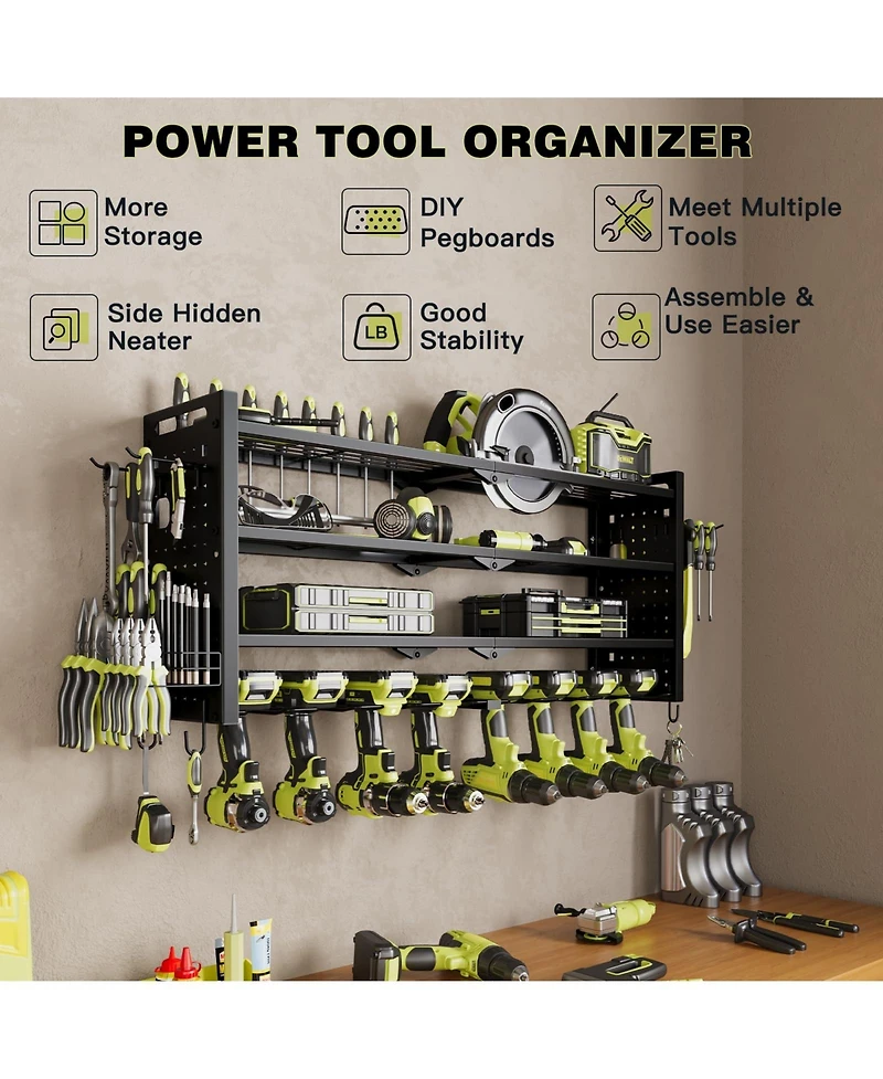 Hausource 4 Tier Power Tool Organizer Shelving Wall Mount Utility Storage Rack，Black