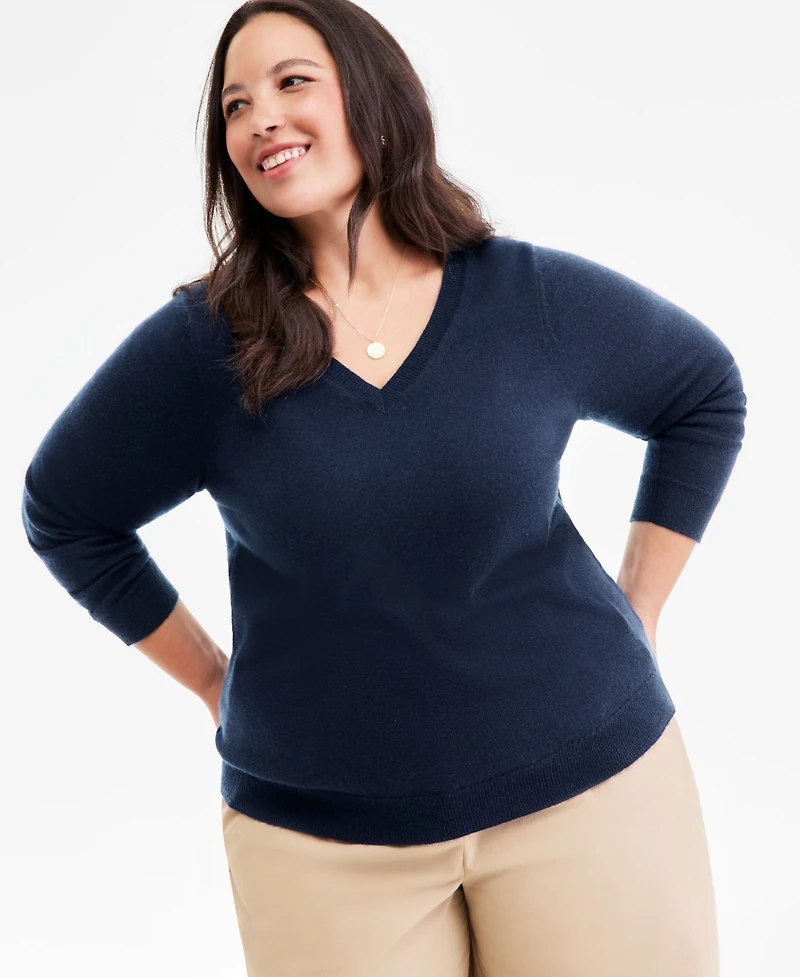 Charter Club Plus 100% Cashmere V-Neck Sweater, Macy's Exclusive