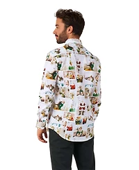 OppoSuits Men's Elf Christmas Shirt - Party Stylish Button-Up White Long sleeve
