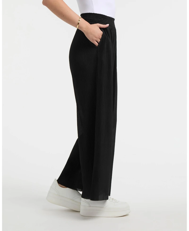 Ellen Tracy Women's Smocked Waist Wide Leg Plisse Pant