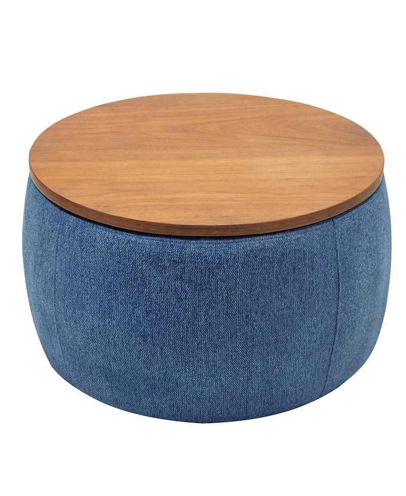 Round Upholstered Storage Ottoman with Removable Top for Use as Coffee Table or Footstool Handmade Accent Living Room Bedroom-The Pop Home