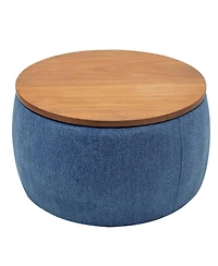 Round Upholstered Storage Ottoman with Removable Top for Use as Coffee Table or Footstool Handmade Accent Living Room Bedroom-The Pop Home