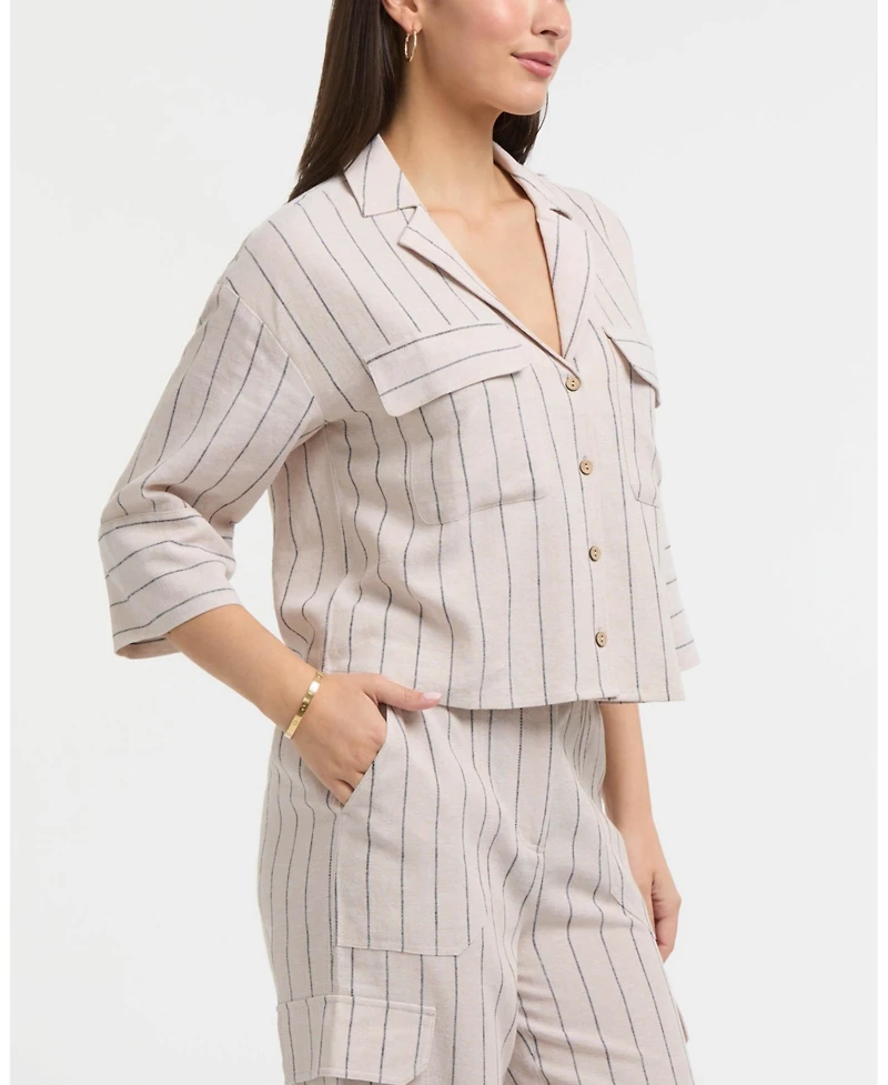 Ellen Tracy Women's 3/4 Sleeve Notch Collar Top