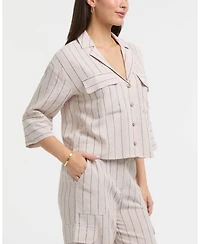 Ellen Tracy Women's 3/4 Sleeve Notch Collar Top