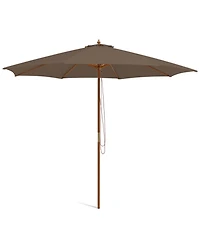 Gymax 10FT Wooden Market Table Umbrella Pulley Sunshade Canopy w/8 Bamboo Ribs