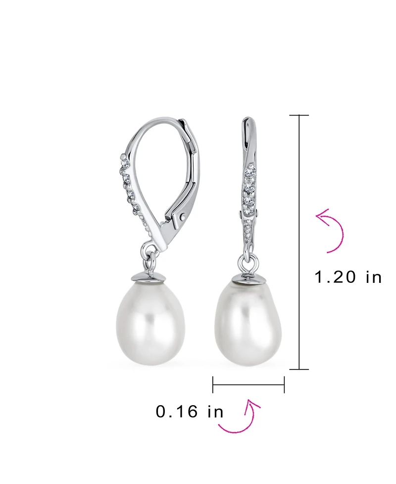 Bling Jewelry Simple Cz Pearl Teardrop Dangle Earrings Sterling Silver Lever back