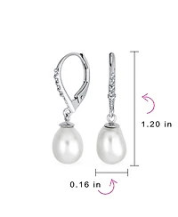Bling Jewelry Simple Cz Pearl Teardrop Dangle Earrings Sterling Silver Lever back