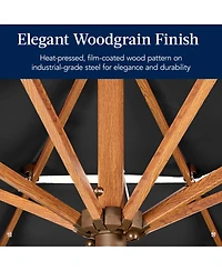 Best Choice Products Woodgrain Pattern 10ft 3-Tier Solar Patio Umbrella w/ 24 Led Lights