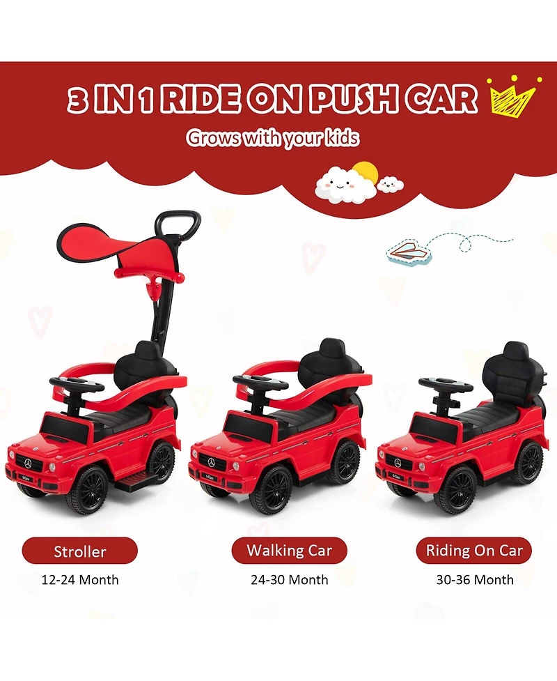 3-In-1 Kids Ride on Mercedes Benz G350 Push Car with Canopy