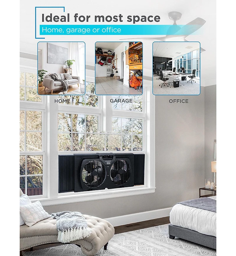 Black+Decker 9" Dual Window Fan for Window Screen with 2 Speed Settings, Twin Window Fan, Black