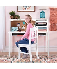 Guidecraft Kids' Media Desk with Hutch and Chair Set – Natural: Kids Table Set, Computer Storage Hutch, Bedroom Furnit