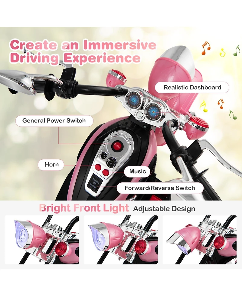 6V Powered Toddler 3-Wheel Motorbike Ride On Toy with Horn and Headlight
