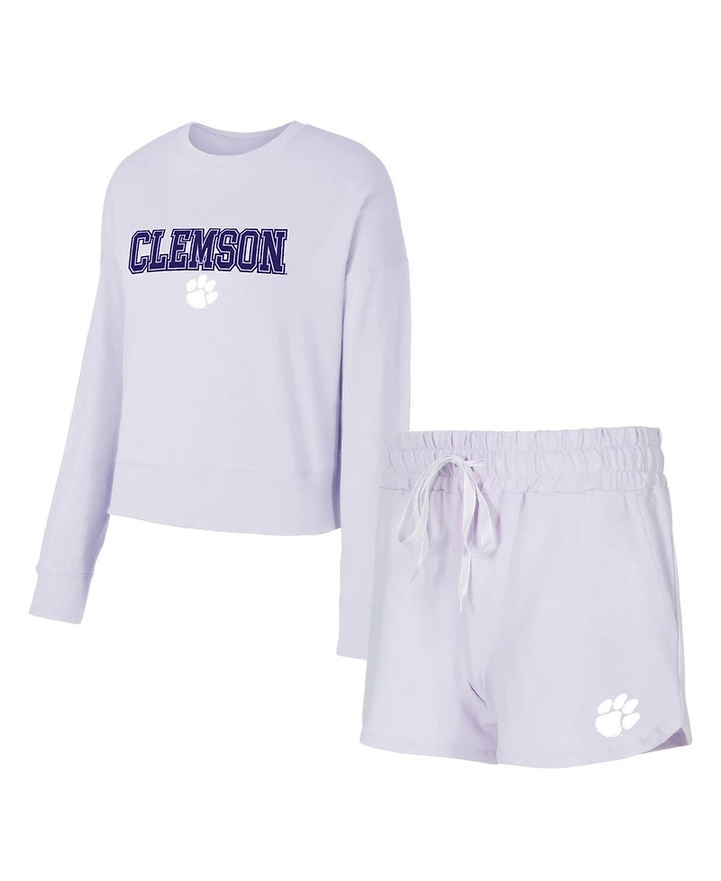 Concepts Sport Women's Light Purple Clemson Tigers Elevation Tri-Blend Long Sleeve Top and Shorts Set