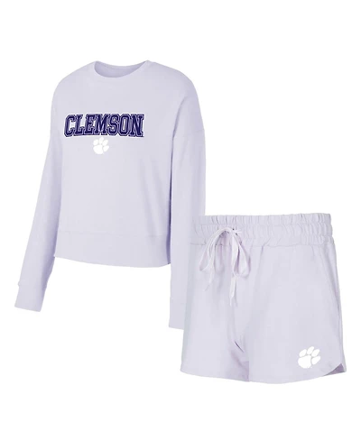 Concepts Sport Women's Light Purple Clemson Tigers Elevation Tri-Blend Long Sleeve Top and Shorts Set