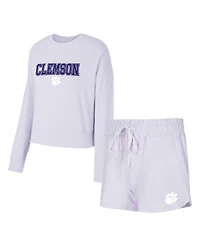Concepts Sport Women's Light Purple Clemson Tigers Elevation Tri-Blend Long Sleeve Top and Shorts Set