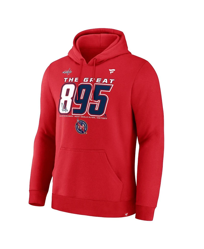 Fanatics Men's Alexander Ovechkin Athletic Red Washington Capitals Nhl All-Time Leading Goal Scorer The Great 895 Pullover Hoodie