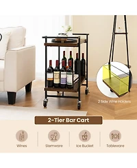 2-tier Home Bar Cart with Lockable Wheels and Heavy-Duty Metal Frame