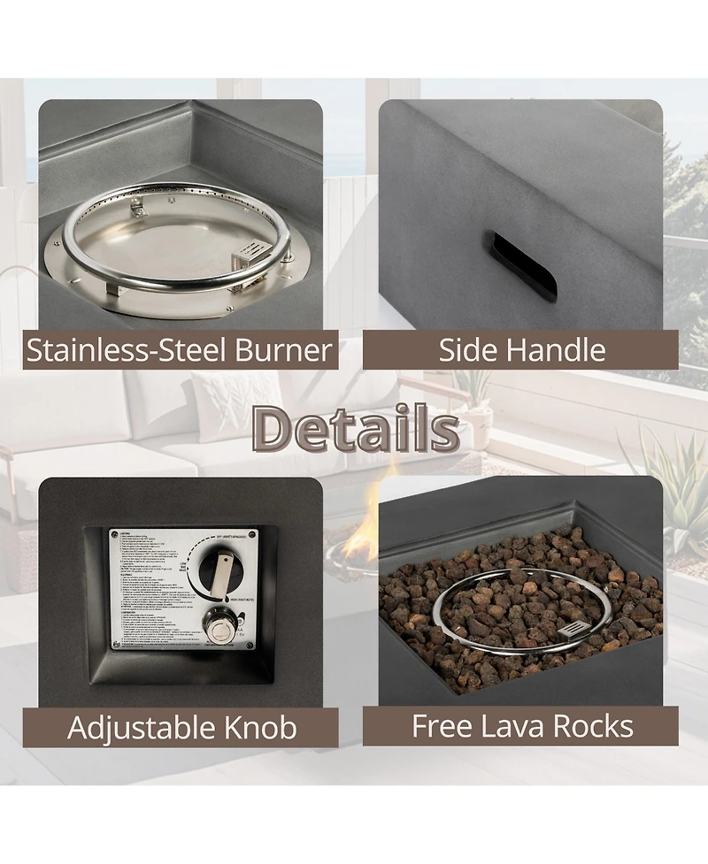 Mondawe 35-inch,50,000 Btu Square Planter BaseOutdoor Propane Fire Pit Table