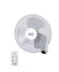 Black+Decker 16" Wall Fan with Remote Control, Oscillating Fan with 3 Speed Settings and Shut Off Fan Timer, Wall Mount Fan with Adjustable Tilt