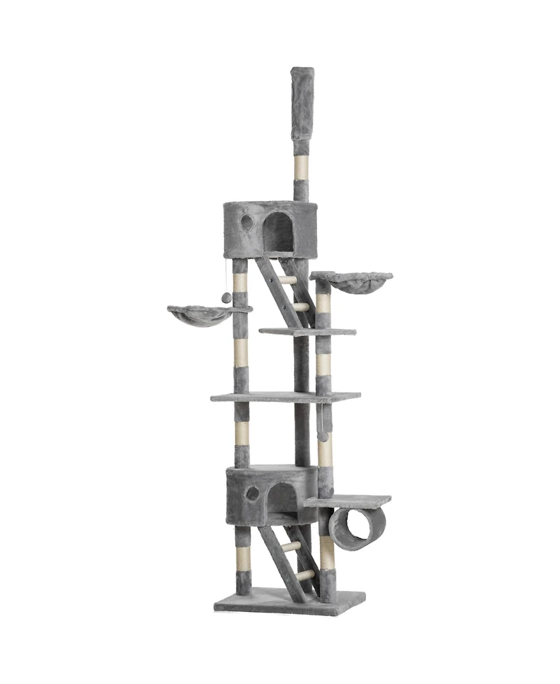 PawHut Floor to Ceiling Cat Tree, 94.5"-102.5" Adjustable Height Cat Tower